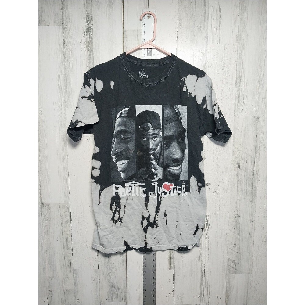 Poetic Justice Tupac Shakur T-Shirt Mens M Black Gray Tie Dye 2Pac Short Sleeve